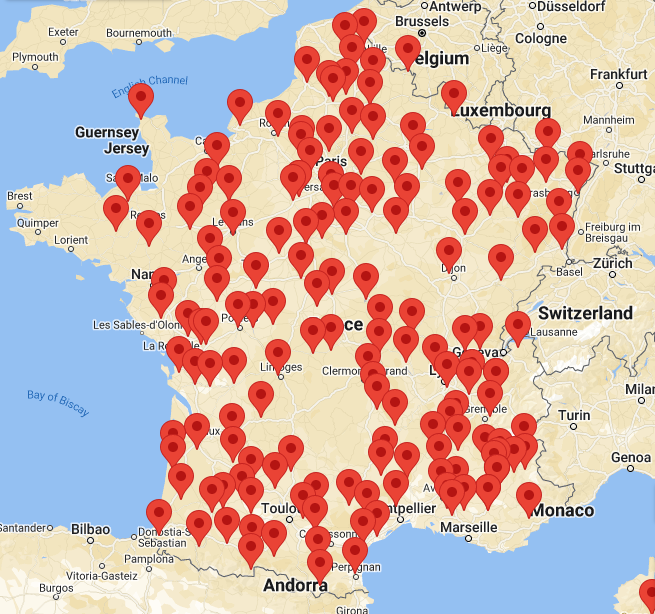 Carte des clubs de planeur en France